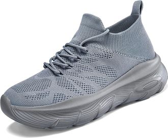 Generic Womens Fashion Sneakers for Spring Summer Casual Wear Breathable Mesh Running Shoes Comfortable Lace Up Design Lightweight Daily Walking Footwear (Gre