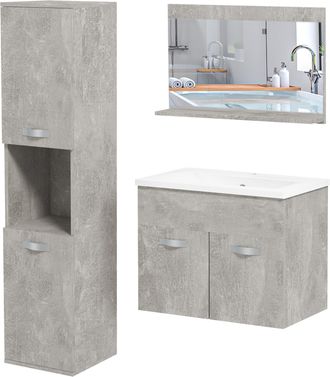 Kleankin Kleankin - Set Bagno 4 Pezzi Con Lavabo, Mobiletto, Colonna Bagno E Specchiera