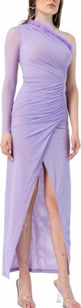 Kikiriki Feather One Shoulder Dress In Lilac Purple