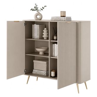Dmora Alacena Nerrio, Aparador 4 Estantes, Puerta Batiente, 2 Puertas, 113x38x134h Cm Beige