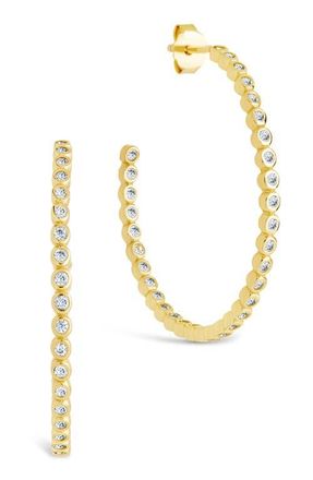 Sterling Forever Bezel Cubic Zirconia Hoop Earrings in Gold at Nordstrom