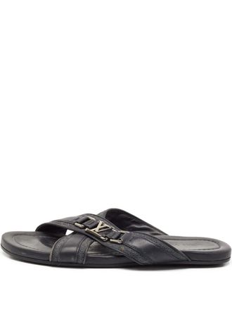 Louis Vuitton logo-plaque sandals - men - Leather/Rubber/Denim/Leather - 42.5 - Blue