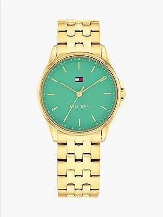 Tommy Hilfiger Reloj ionizado chapado en oro de esfera verde