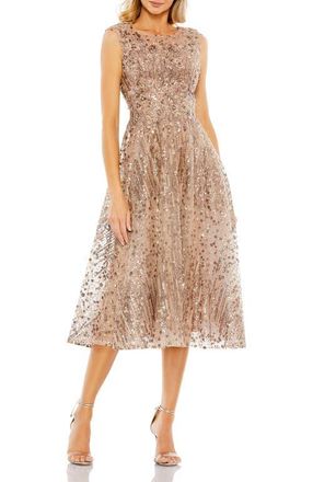 Mac Duggal Sequined Cap Sleeve Fit and Flare Dress in Bronze at Nordstrom, Size 12
