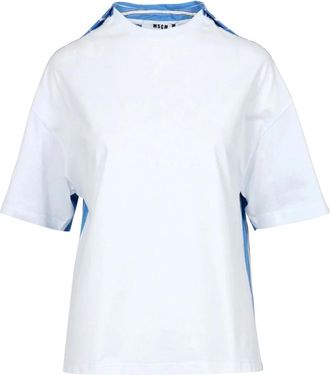 Msgm Msgm, Tops, Dames, Veelkleurig, M, Katoen, Msgm T-shirts en Polos Wit+Lichtblauw