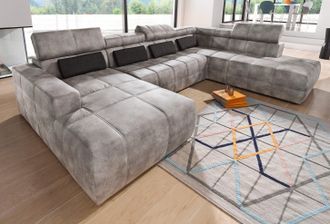 Domo Collection Wohnlandschaft »Brandon, whlw. mit Sitztiefenverstellung, whlw. Nierenkissen« mit Kopfteilverstellung, wahlweise Sitztiefenverstellung, U-Form