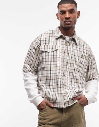 Pegador Pegador - Basalu - Camicia beige a quadri con doppia manica a nido dape-Neutro