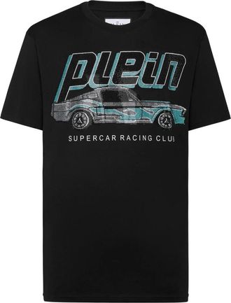Philipp Plein Jersey T-shirt Ronde Hals SS Cars Racing - Heren - T-shirts - Zwart - 5XL - Katoen - Tops