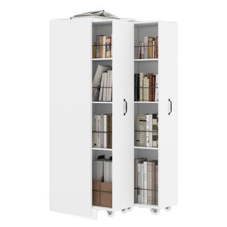 STILVORA Estanter&iacute;a Librer&iacute;a Extensible Con Ruedas Con 8 Estantes Y Barras De Metal, Estilo Moderno, En Mdf, Blanco, 51,5&times;41&times;158 Cm