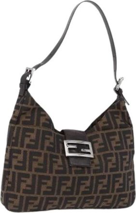 Fendi Pre-owned Zucca Canvas Shoulder Bag - Dames - Vintage Schoudertas - Bruin - ONE Size - Leer - Vintage