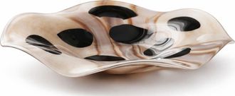 SIA D&eacute;co Plato decorativa de vidrio soplado en beige y blanco D41