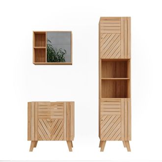 Vicco Conjunto De Muebles De Ba&ntilde;o Lucie, Bamb&uacute;, 3 Partes, Con Unidad Alta, Vicco
