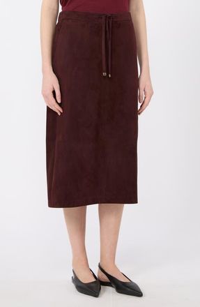 Max Mara Lambskin Suede Drawstring Midi Skirt in Red at Nordstrom, Size 10