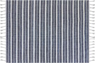 Beliani Alfombra Azul Oscuro Blanco 160 X 230 Cm Pl&aacute;stico Reciclado Patr&oacute;n A Rayas Bademli