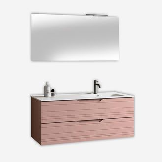 Aqa Mobile Bagno Sospeso Con Lavabo E Specchio Led Solmira Dx - Rosa