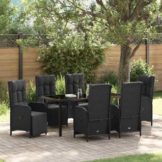 vidaXL Conjunto De Comedor De Jard&iacute;n Con Coj&iacute;n 7 Pcs Negro Polirat&aacute;n Vidaxl