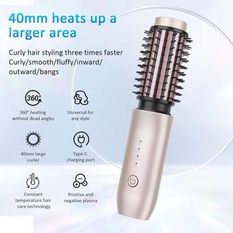 OEM Cepillo Rizador Inal&aacute;mbrico, Cepillo Alisador Y Rizador Inal&aacute;mbrico 2 En 1, Mini Rizador Port&aacute;til De Viaje De 7000 Mah, Barra Rizadora Recargable De I