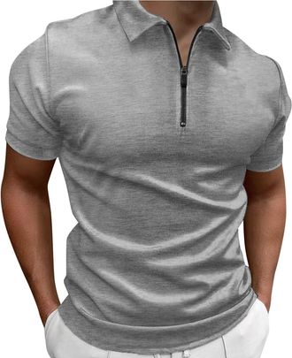 Generic Mens Polo Shirts Short Sleeve, Zip Up Polo Shirts Mens Summer Button Plaid Short Sleeve Tops Lightweight T Shirt Smart Casual Mens Golf Polo Shirts 1/