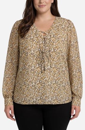 Liverpool L.A. Front Lace-Up Top in Gold Blue Multi at Nordstrom, Size 2X