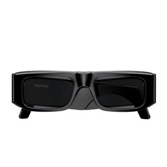 Valentino Black Linea V Logo Recycled Acetate Rectangular Sunglasses