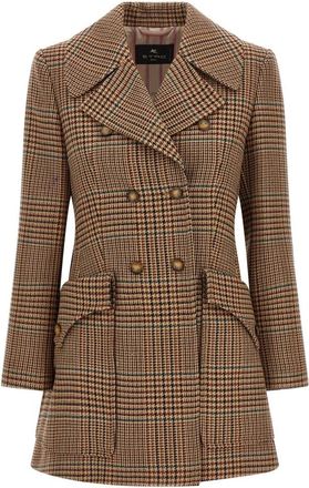 Etro Jassen, Dames, Bruin, L, Wol, Dubbele Rij Woljas met Prince of Wales Motief