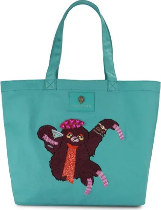 Kurt Geiger Holborn Shopper Patch Canvas Tote in Turquoise Sloth at Nordstrom