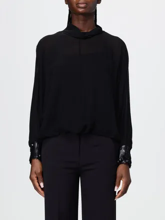 Hanita Draped Viscose Blouse with Sequins and Long Sleeves