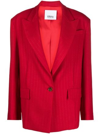 Erika Cavallini Semi Couture lurex=pinstriped single-breasted blazer - Red