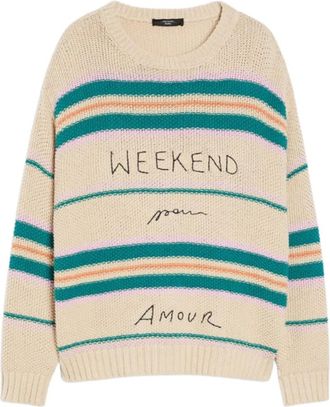 Max Mara Beige Gestreepte Oversized Trui - Dames - Ronde hals truien - Beige - XS - Katoen - Truien & Vesten
