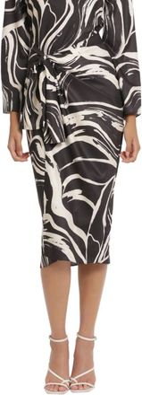 Donna Morgan Tied Waist Marble Print Midi Dress In Black Cream