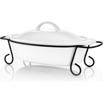 Gibson Home Gracious Dining 2 Piece Oval Stoneware Bakeware with Lid and Metal Rack in White at Nordstrom