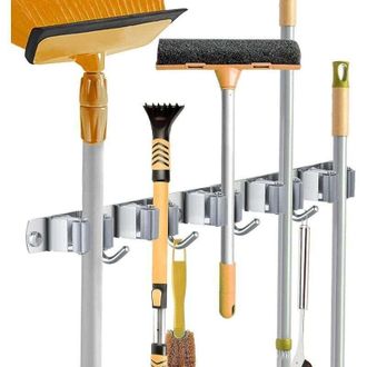 OEM [mai Usato]porta Scopa Da Parete, Supporto Per Scopa In Acciaio Inox, Ganci Portaoggetti Per Cucina, Lavanderia, Organizzazione Del Garage (5 Scompart