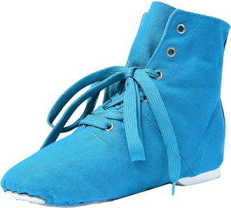 Generic Womens Canvas Dance Shoes Ladies Lace Up Jazz Dancing Shoes Performing Modern Ballet Flat, High Durability, Rubber Heel Split Sole, for Latin Tango Fl