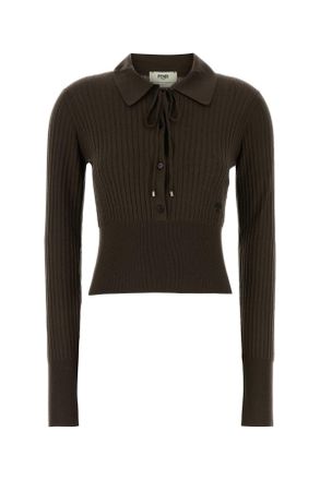 Fendi Mud Stretch Wool Polo Shirt