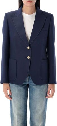 Valentino Garavani Wol Zijde Crepe Blazer Juweelknopen - Dames - Blazers - Blauw - S - Wol - Jassen