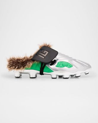 Balmain Mens Half Time Faux Fur-Lined Mules
