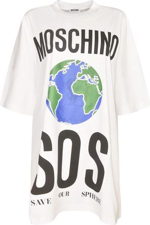 Moschino Bedrukte Zware Katoenen Jurk - Dames - T-shirts - Wit - XS - Katoen - Tops