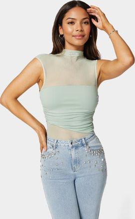 Bebe Draped Knit Bodysuit in Slit Green at Nordstrom, Size X-Large