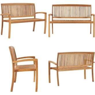vidaXL Panchina Giardino Impilabile 2Posti 120cm Legno Massello Teak - Panca impilabile - Panca in teak