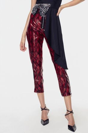 For Love & Lemons Womens Claude Faux Snakeskin Pant In Red W Black