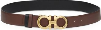 Ferragamo Leather Belt with Gold-Tone Double Gancini Buckle