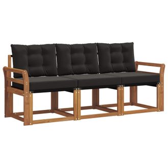 vidaXL Conjunto De Sof&aacute;s De Exterior Con Coj&iacute;n 3 Pcs Natural Y Negro Vidaxl