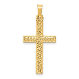 Diamond2Deal 14k Yellow Gold Polished Lattice Textured Cross Pendant