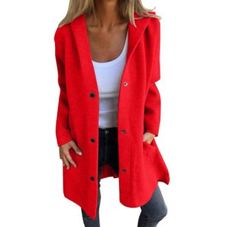 Generic Cute Shirts Casual Single Breasted Hooded Jacket 2024 Coat Single Breasted Long Coats For Women Womens Casual Trench Coat Going Out Tops (Red, XXXXL)