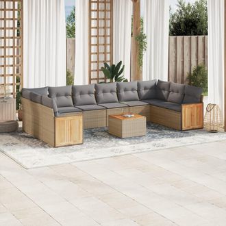 vidaXL Set De Sof&aacute;s De Jard&iacute;n 11pzas Con Cojines Rat&aacute;n Sint&eacute;tico Beige Vidaxl