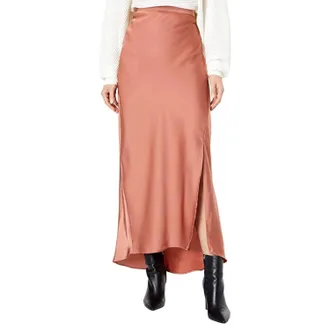 Bishop + Young Bishop + Young Bias A-Line Skirt Womens Bronze Stretch Side Slit UPS989
