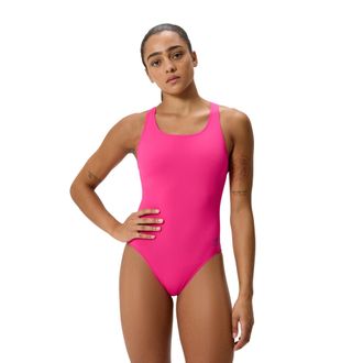 Speedo Eendelig zwempak voor dames met effen kleur en Powerback-techniek (Roze)