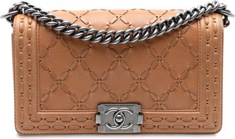 Chanel Pre-owned Womens Medium Caviar Stitched Boy Flap - Tan Leather - One Size