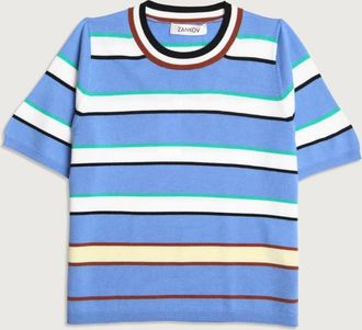 Zankov Womens Benji Merino Striped Short Sleeve Top In Hyacinth