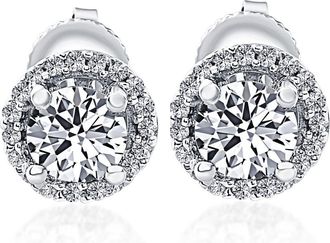 Pompeii3 3/4 Ct Halo Diamond Studs 10K White Gold